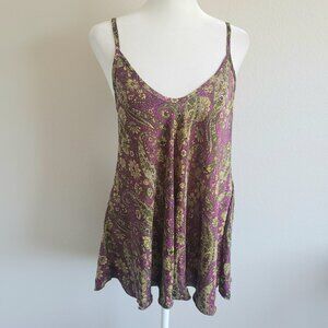 NEW Karma Highway Blouse Cami  Olive Green Purple Paisley Soft Silky Small - Med